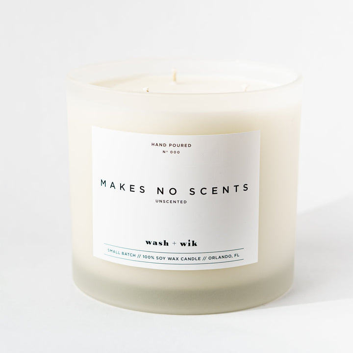 Candle with a label on a white background