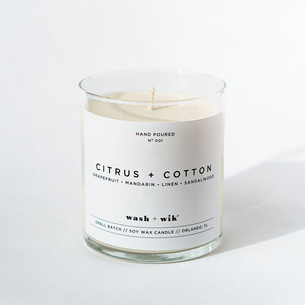 Candle with a label on a white background