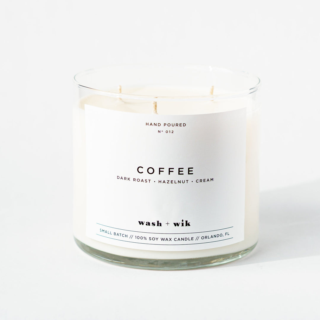 Candle with a label on a white background