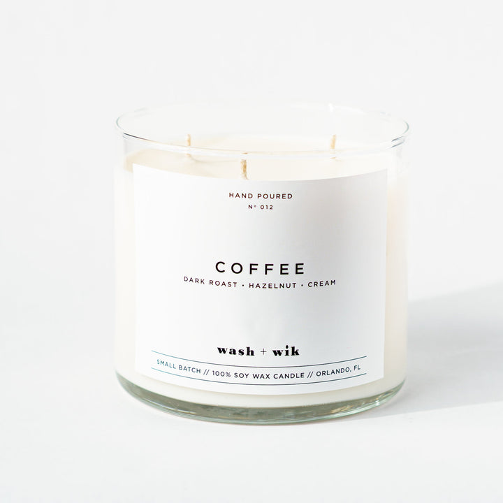 Candle with a label on a white background