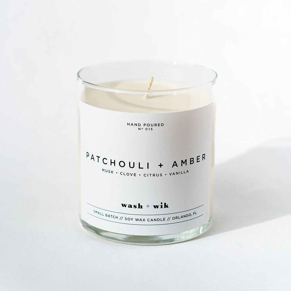 Candle with a label on a white background