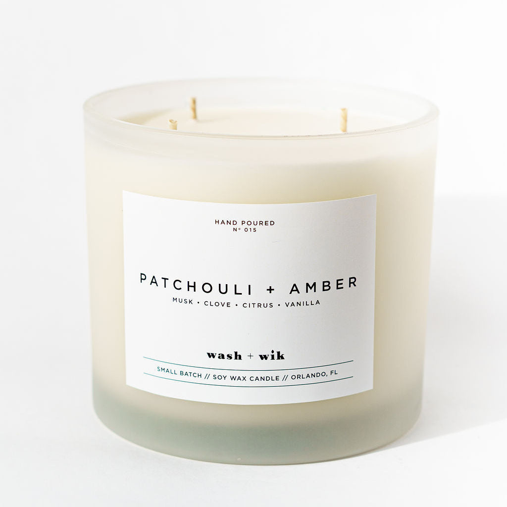Candle with a label on a white background