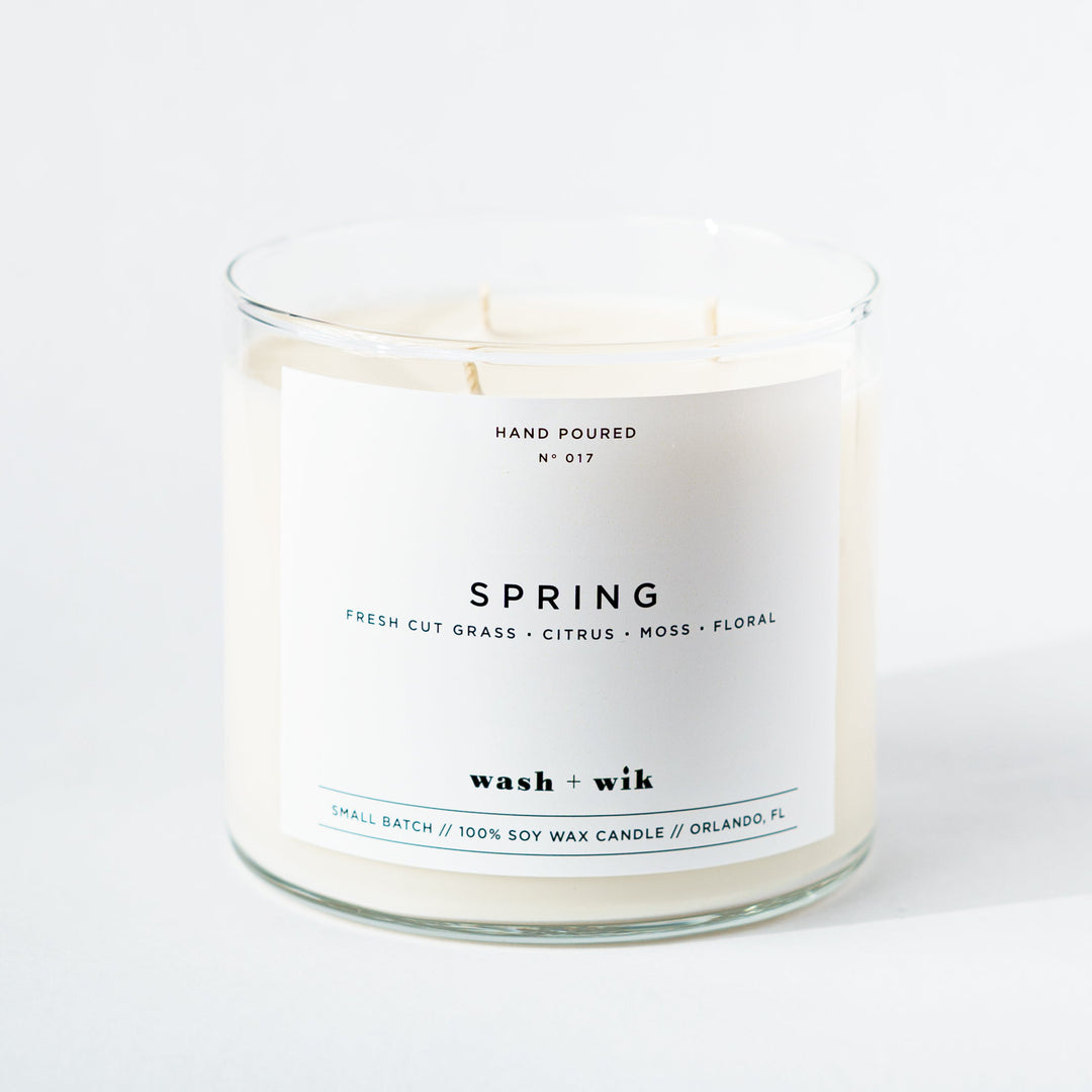 Candle with a label on a white background