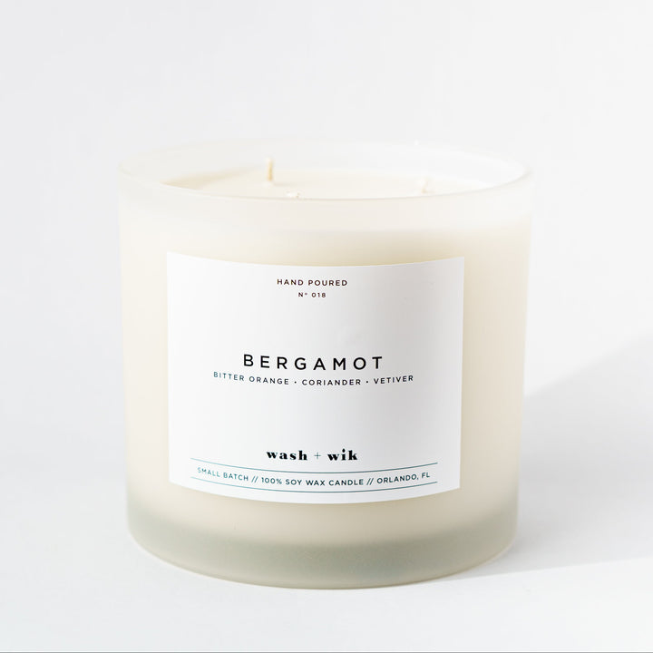 Candle with a label on a white background