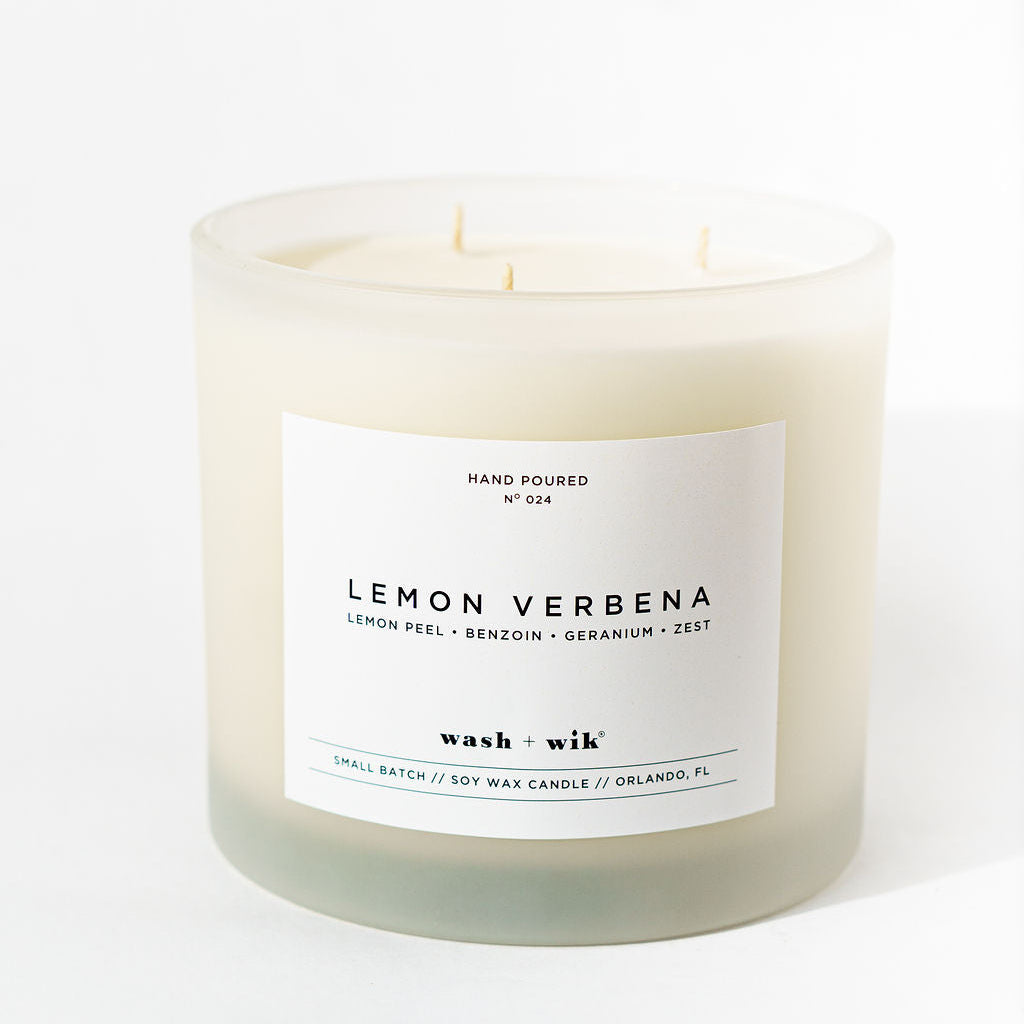 Candle with a label on a white background