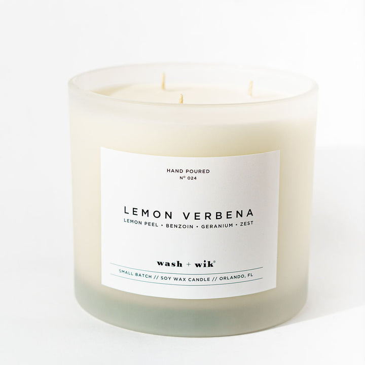 Candle with a label on a white background