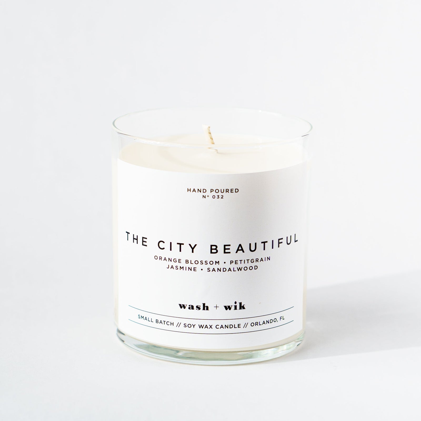 Candle with a white label on a white background