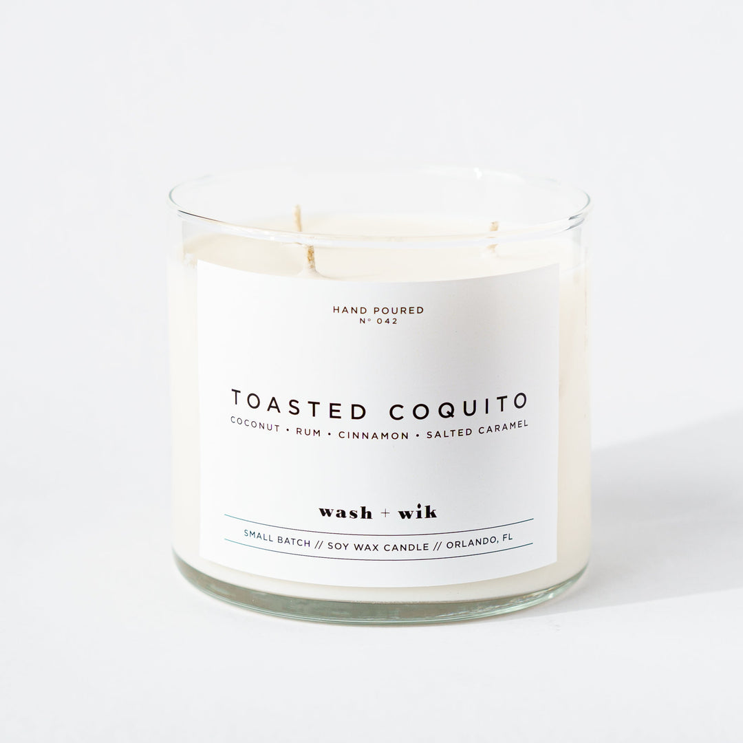 Candle with a label on a white background