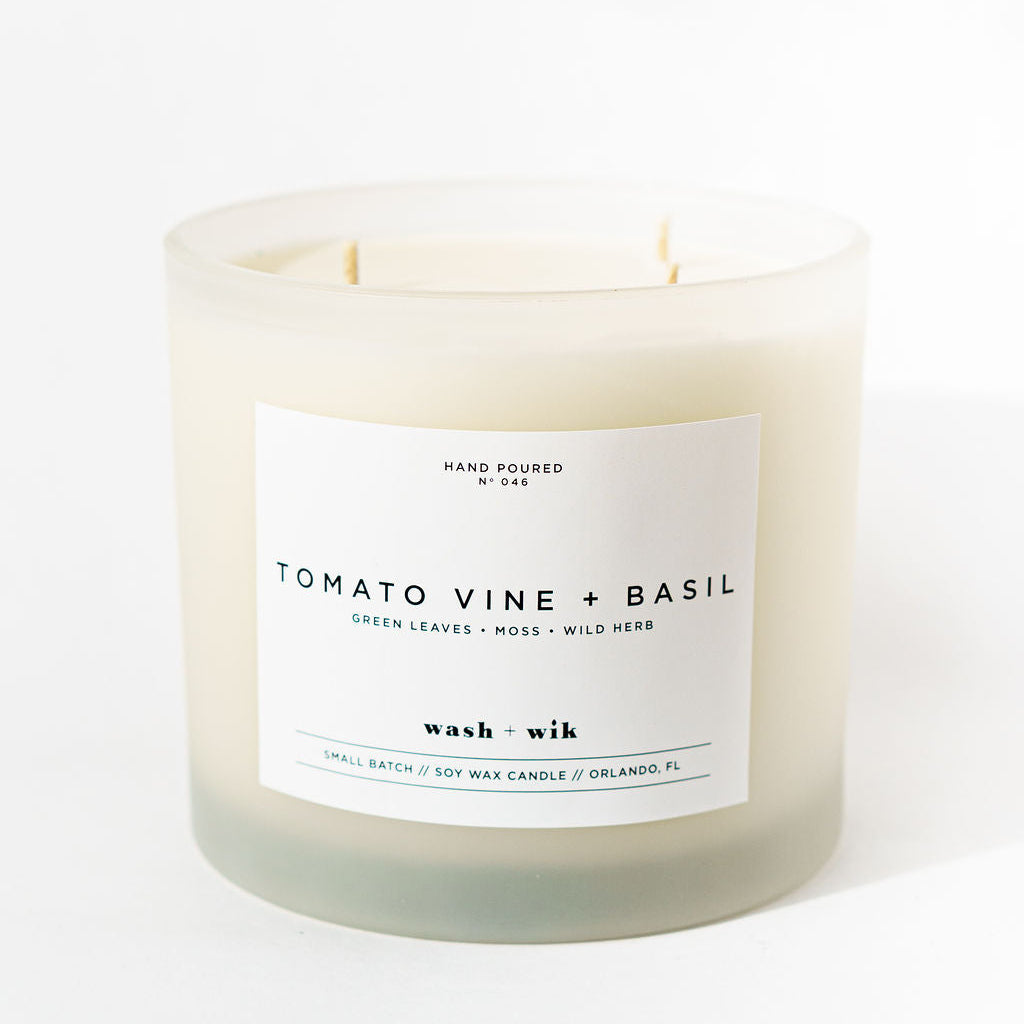 Candle with a label on a white background
