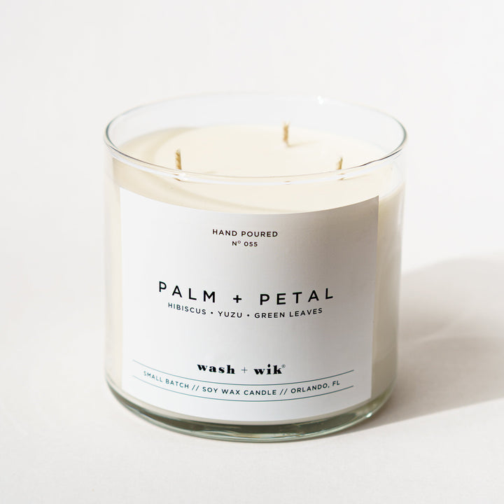 large 3 wick candle on white background