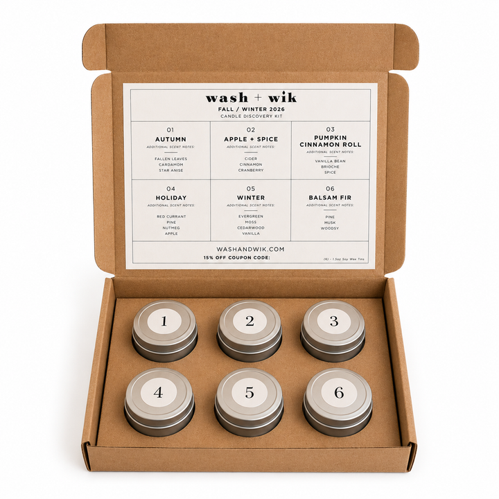6 tin candles in a brown box 