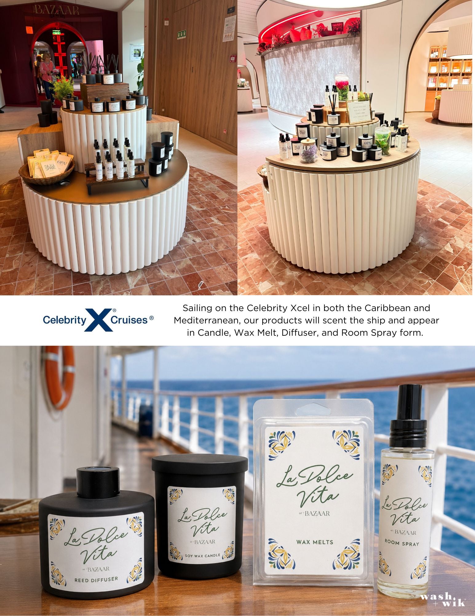 A promotional collage of custom made candles, rooms sprays, reed diffusers, and wax melts 