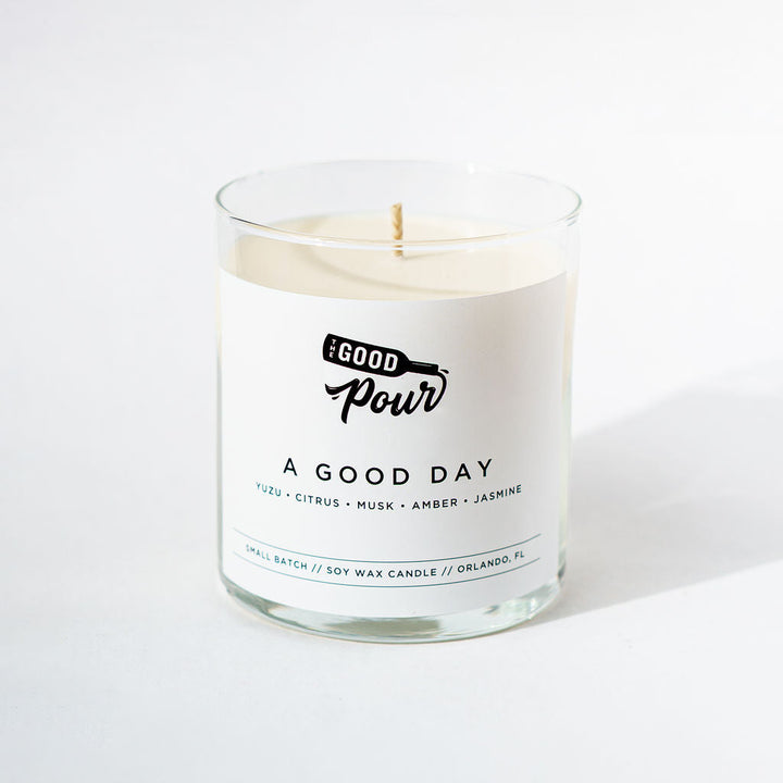 Candle with a label on a white background
