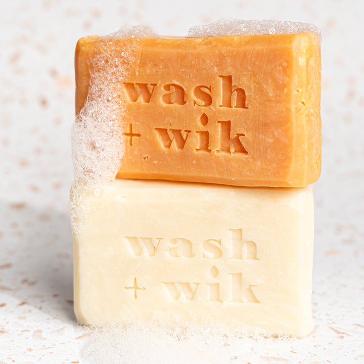 Two bars of soap with &