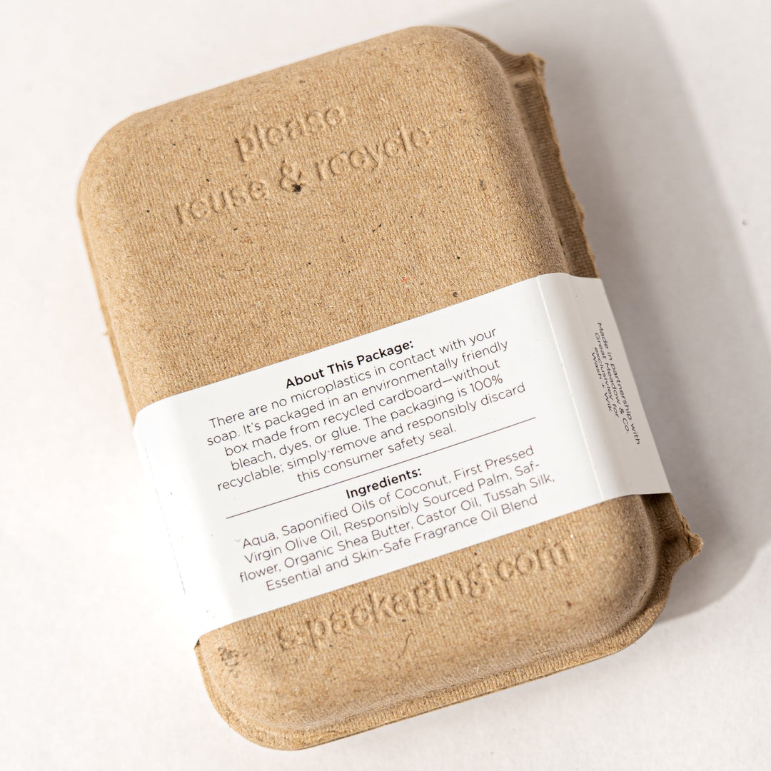 Biodegradable packaging with a label on a white background