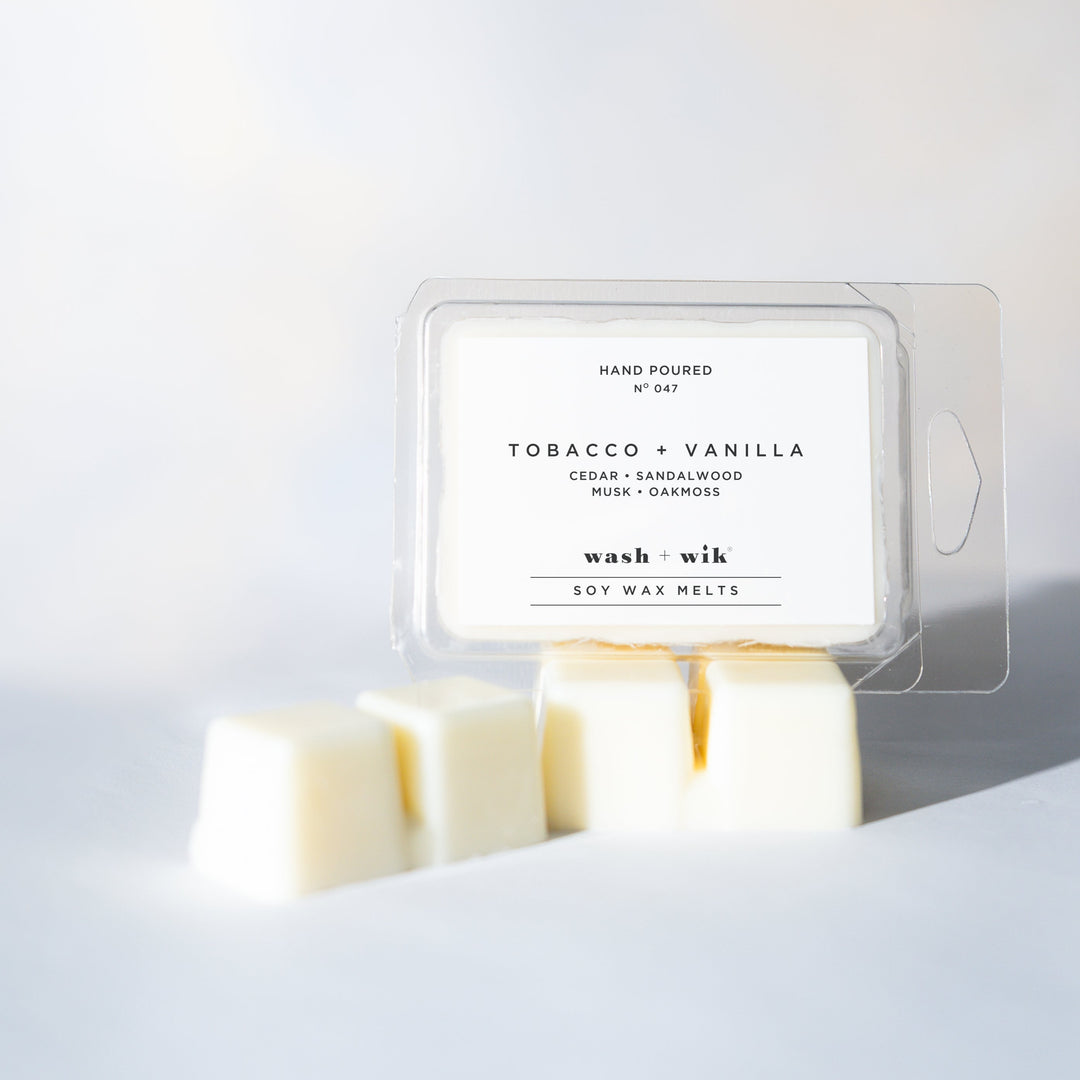 Wax melt packaging labeled &