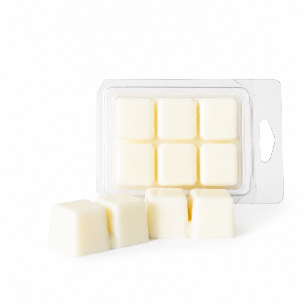 Wax melts in a clear packaging on a white background